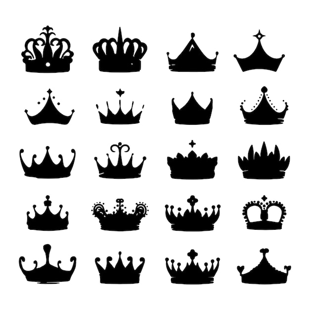 Set of king crowns and icon on white background royal symbols Crown icons set crown silhouette