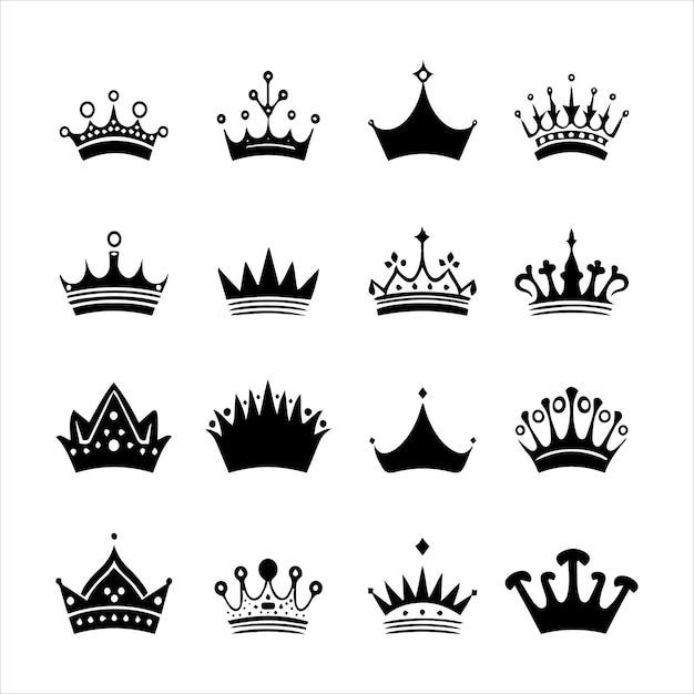 Vector set of king crowns and icon on white background royal symbols crown icons set crown silhouette