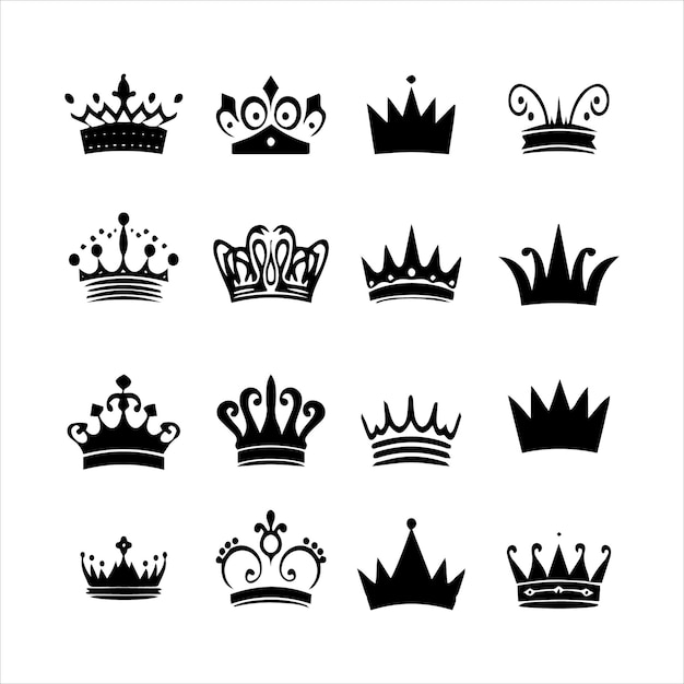 Set of king crowns and icon on white background royal symbols crown icons set crown silhouette