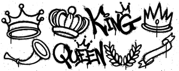 Set re regina graffiti spray paint collezione di corona vettore isolato