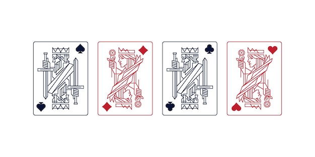 Set of King and queen playing card hearts spade diamond and club royal cards vector design