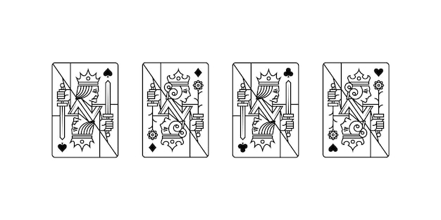 킹과 퀸 카드 놀이 하트 스페이드 다이아몬드와 클럽 로얄 카드 벡터 일러스트 레이 션의 세트