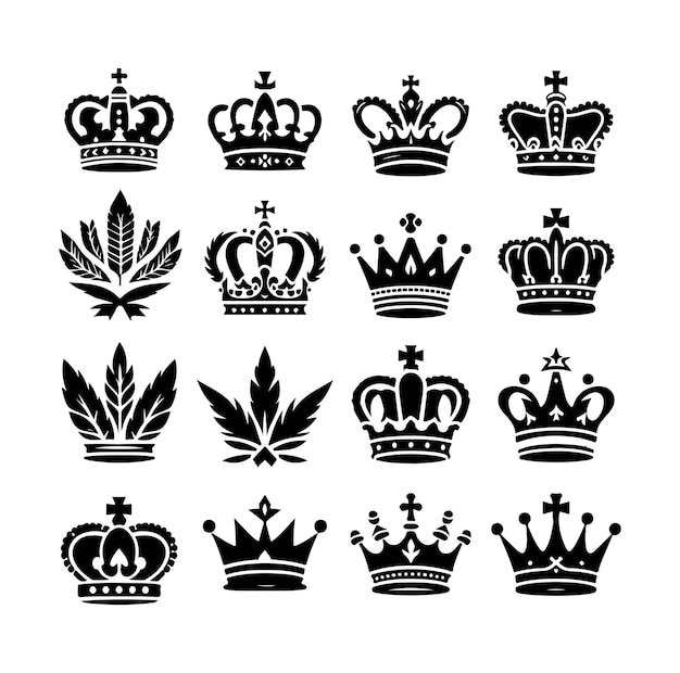 Vector set of kings crown icon illustration silhouette style