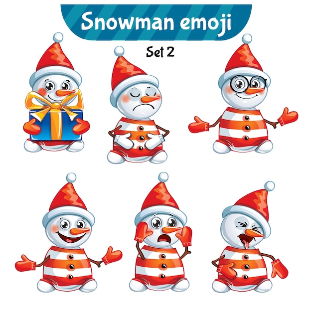 Set kit collectie sticker emoji emoticon emotie vector geïsoleerde illustratie gelukkig karakter lief, schattig sneeuwpop