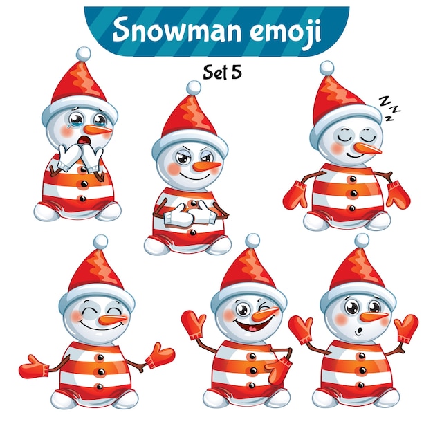 Set kit collectie sticker emoji emoticon emotie vector geïsoleerde illustratie gelukkig karakter lief, schattig sneeuwpop