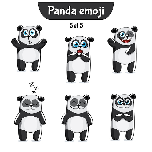 set kit collection sticker emoji emoticon emotion vector isolated illustration happy character sweet, cute panda