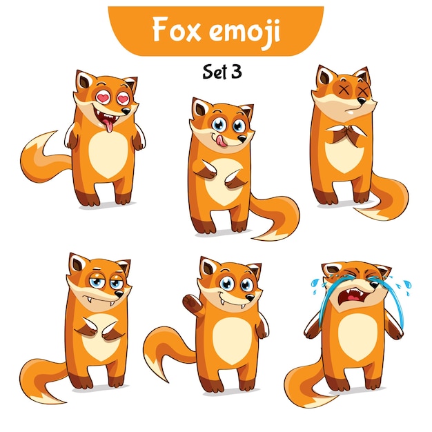 Vector set kit collection sticker emoji emoticon emotion vector isolated illustration happy character sweet, cute red fox