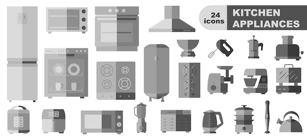 Vector a set of kitchen appliances with a shadow a simple set of colored kitchen appliances