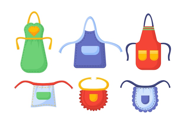 Set of kitchen aprons colorful accessories and element of clothing comfort and coziness kitchen