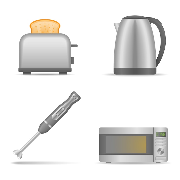 Vector set of kitchen electric appliances isolated. blender, kettle, toaster, microwave oven  illustration.