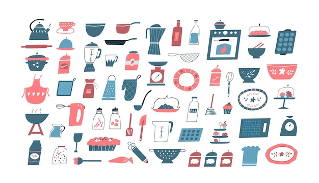 Set of kitchen objects and elements vector illustration