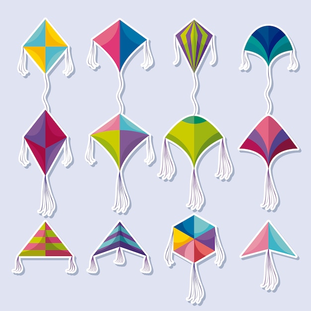 Set of kites flying icon