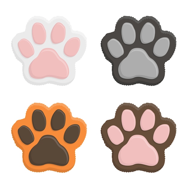 Vector set kitten paws. animal cat paw print in flat style isolated on white background.