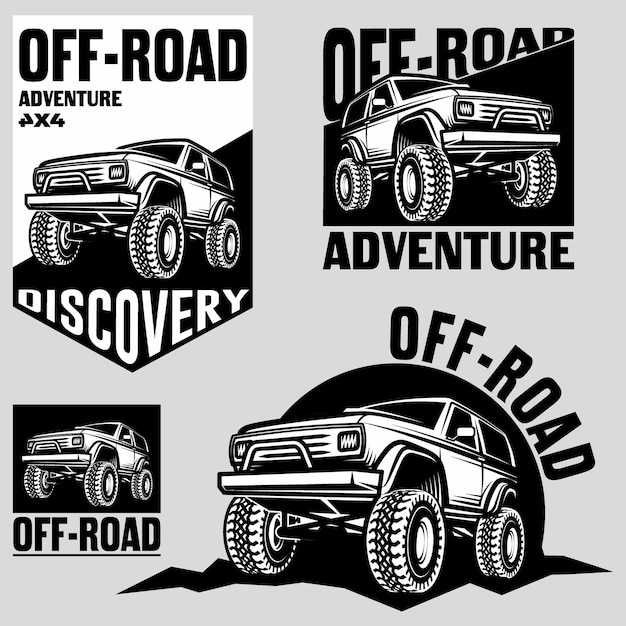 Set klassieke off-road suv auto emblemen, insignes en pictogrammen. rock crawler auto