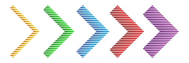 Set kleur gestreepte pijlen. Vector illustratie. Abstracte pijlen geïsoleerd. Pijlpictogram