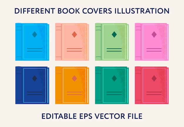 Vector set kleurboeken ontwerpen groep kleurrijke boekomslagen platte vectorillustratie