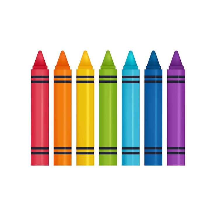 Vector set kleurpotloden bevat zeven regenboogkleuren. vector geïsoleerde illustratie