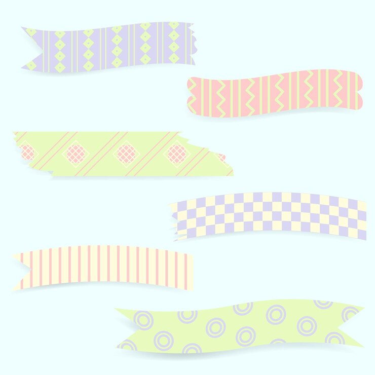 Set kleurrijke washi tape-stroken met een geometrisch patroon in delicate kleuren