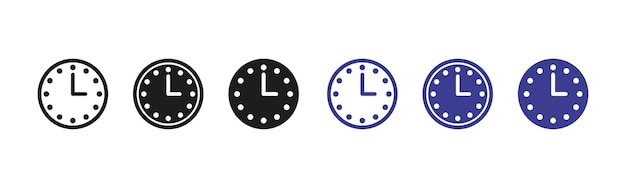 Set klokpictogrammen Een verzameling pictogrammen die klokken en tijdgerelateerde concepten vertegenwoordigen. Deze pictogrammen kunnen worden gebruikt om tijdbeheerschema's, afspraken, alarmen te symboliseren.