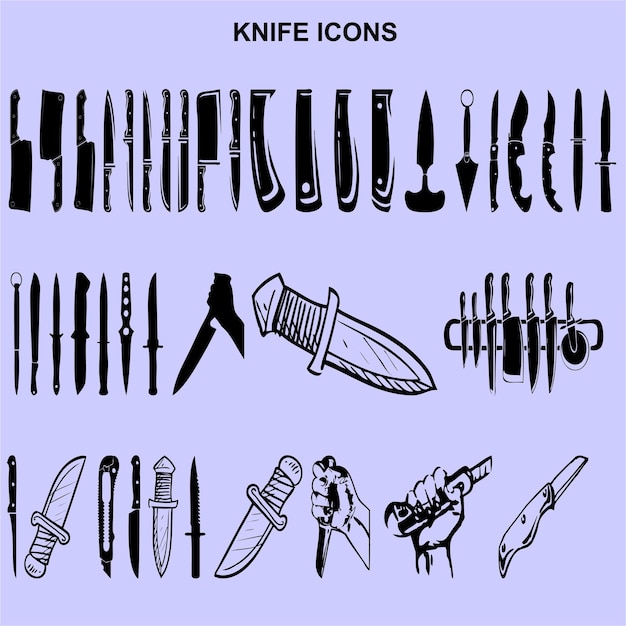 Set of knife icons black vector