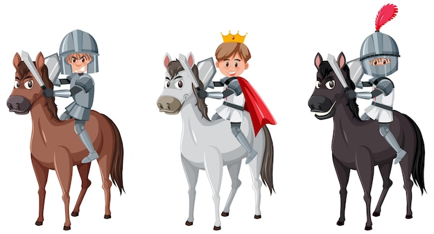 Vector set of knight and prince riding horse