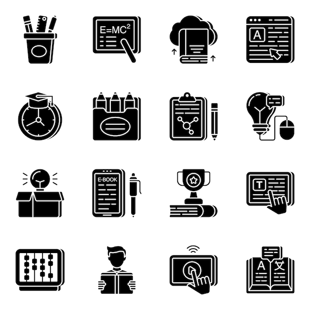 Set of knowledge solid icons