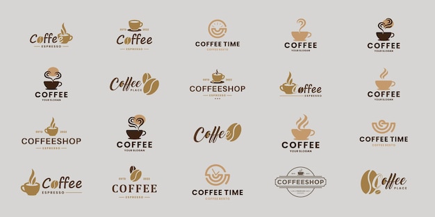 Set koffie embleem koffie badge logo ontwerp inspiratie