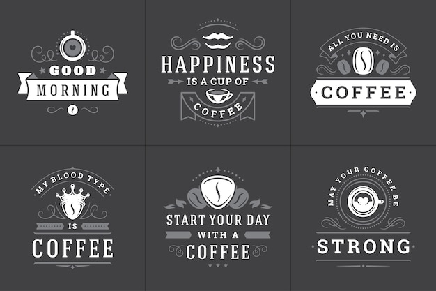 Set koffie inspirerende zinnen logo's