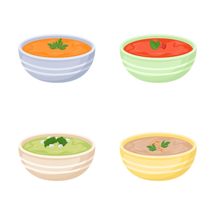 Vector set kommen met roomsoep vector illustration