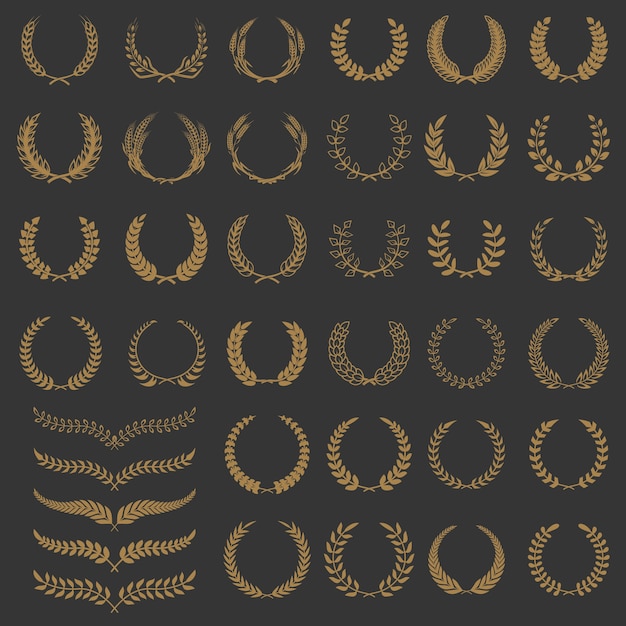 Vector set kransen en takken. elementen voor logo, etiket, embleem, kenteken, teken. illustratie.