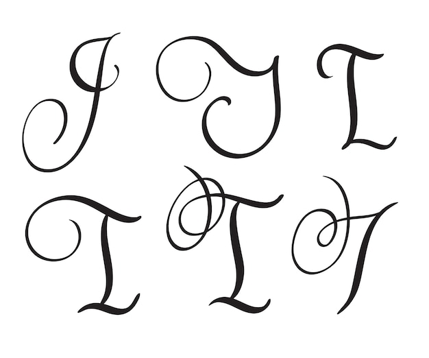 Set kunst kalligrafie letter i met bloei van vintage decoratieve slierten vectorillustratie