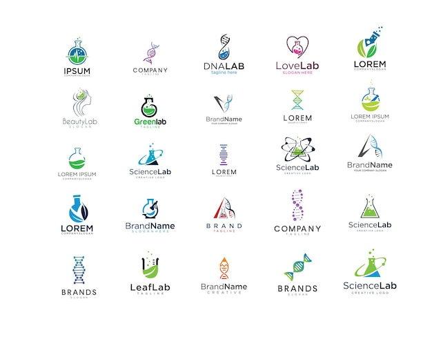 Набор логотипов Lab DNA Design nature Concept Template illustration