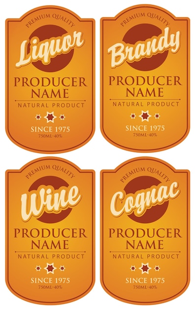 set of labels for alcoholic drinks