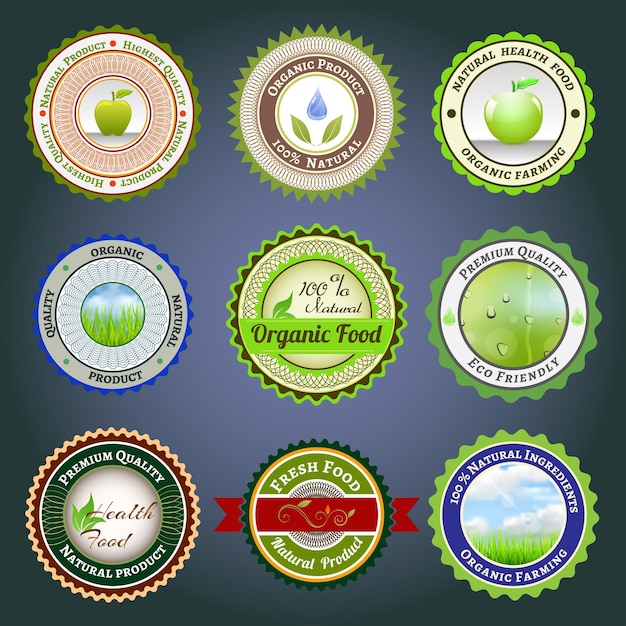 Set of labels badges and stickers on organic and natural food