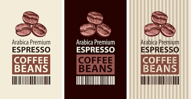 Set di etichette per confezione di chicchi di caffè