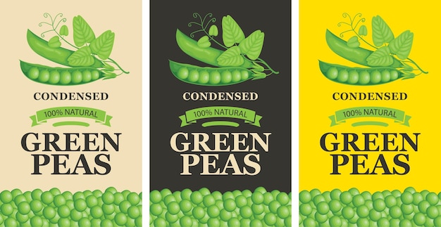 set of labels for green peas tin cans