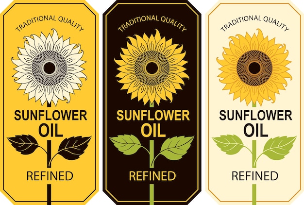 Vector set of labels for refined sunflower oil