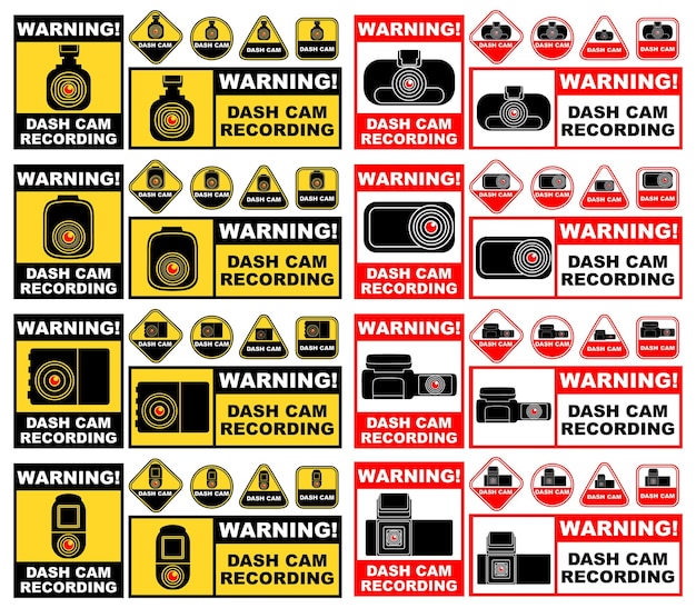 Set Labels Sign Dashcam Drive recorder sticker ontwerp vector illustratie