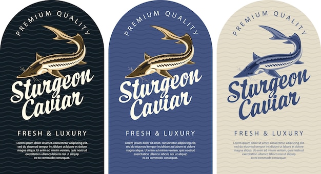 set of labels for sturgeon caviar