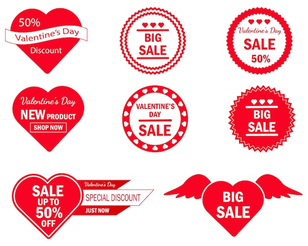 Set of labels,tags,stickers for Valentine's Day sale.Discount Notification.Vector illustration.