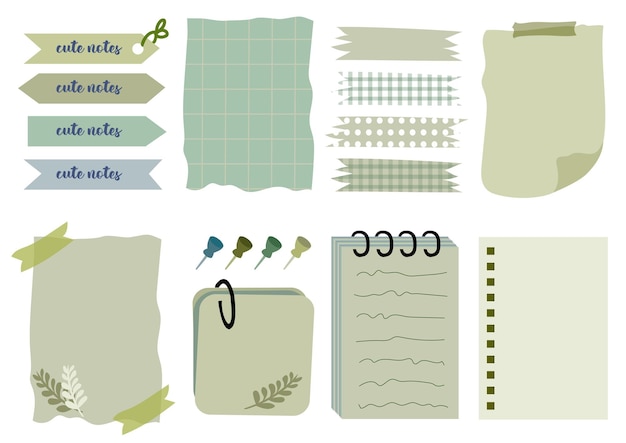 Vector set of labels, tapes, with patterns, scrapbook, vintage, aesthetic, notes, notebook