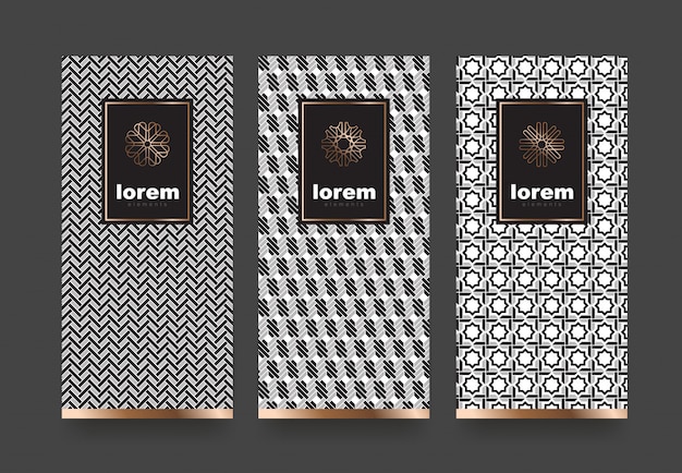 명품 제품에 대 한 레이블 템플릿 흑백 기하학적 패턴을 설정합니다.