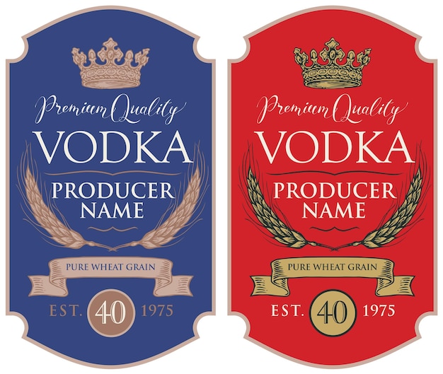 set of labels for vodka bottles