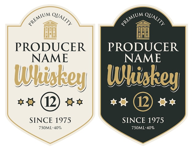 Set of labels for whiskey bottles