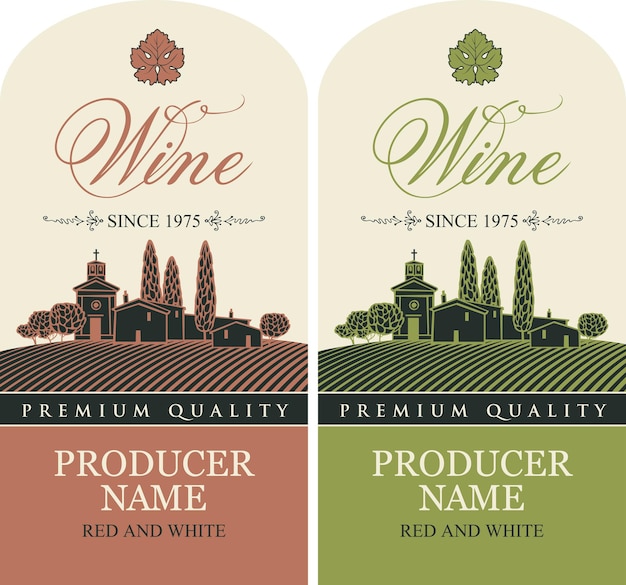 set of labels for wine bottle