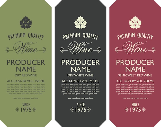 set of labels for wine bottles