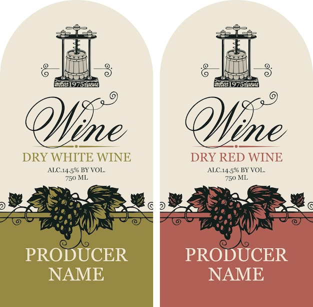 set of labels for wine bottles