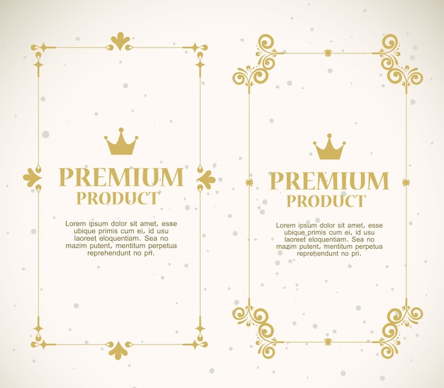 Set labels with frames gold decorative