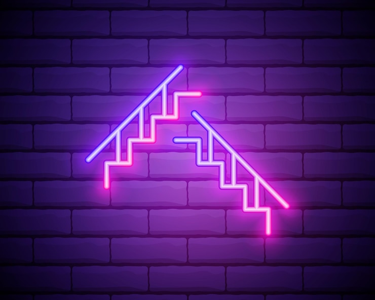 Vector set of ladder icons stairs up and down neon icons elements of success and rewards in neon style icons for supermarketsimple icon for websites web design mobile apps infographics