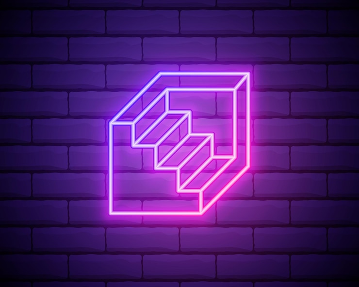 Vector set of ladder icons stairs up and down neon icons enter and exit neon symbols simple icon for websites web design mobile apps infographics isolated on brick wall